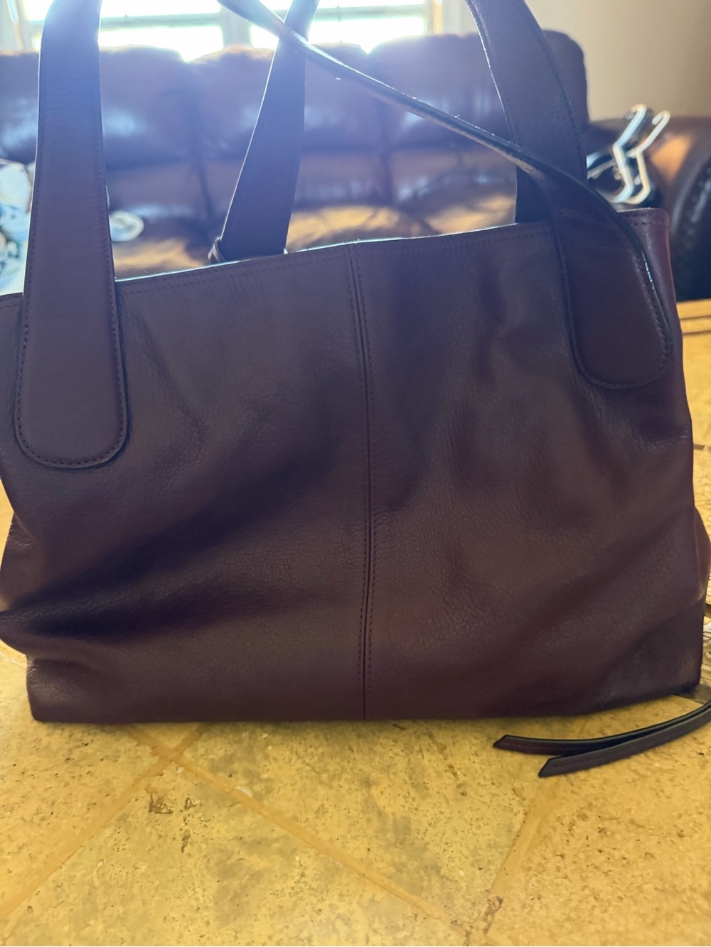 Fossil Burgundy Pebbled Leather Satchel with Adjustable Strap